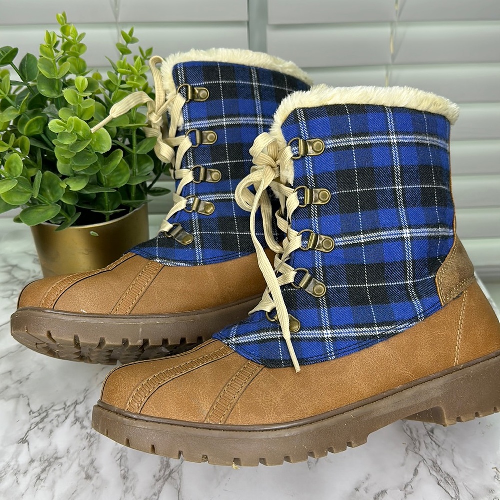 Flannel Boots Tan/Blue